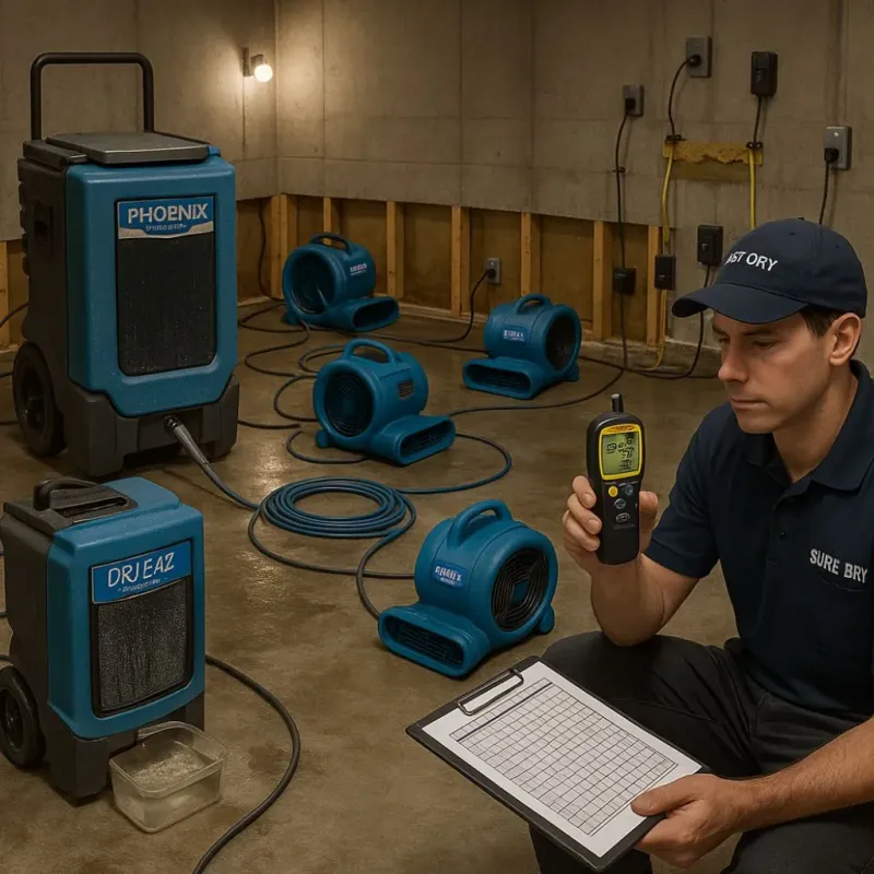 Structural Drying and Dehumidification process in Ludowici, GA